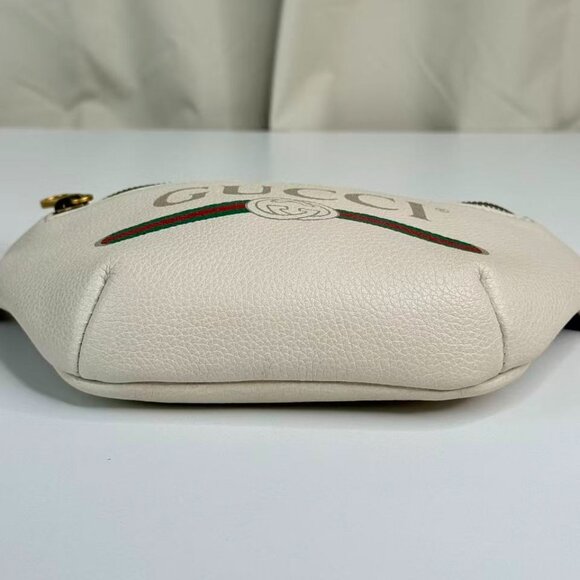 Gucci GG Logo White Leather Bum Bag with Green Red Stripes & Gold Zipper - Picture 5 of 7